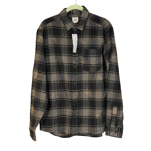 Urban Outfitters BDG Mens Distressed Flannel Button Up Shirt Gray Black S NWT - Picture 1 of 9